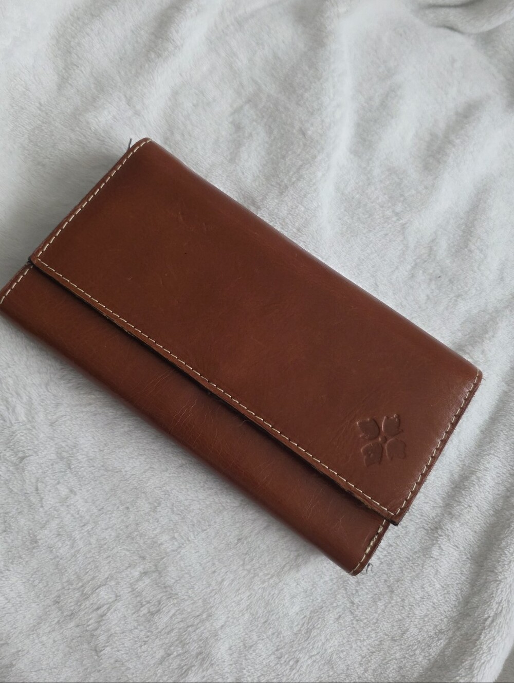 Patricia Nash Terresa Trifold Wallet Leather Embossed Logo Brown Boho Western